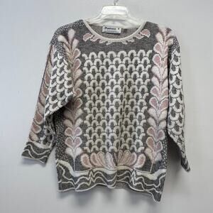 Abstract Vintage 80s/90's Grey Retro Sweater made By Happiness in Italy Size L